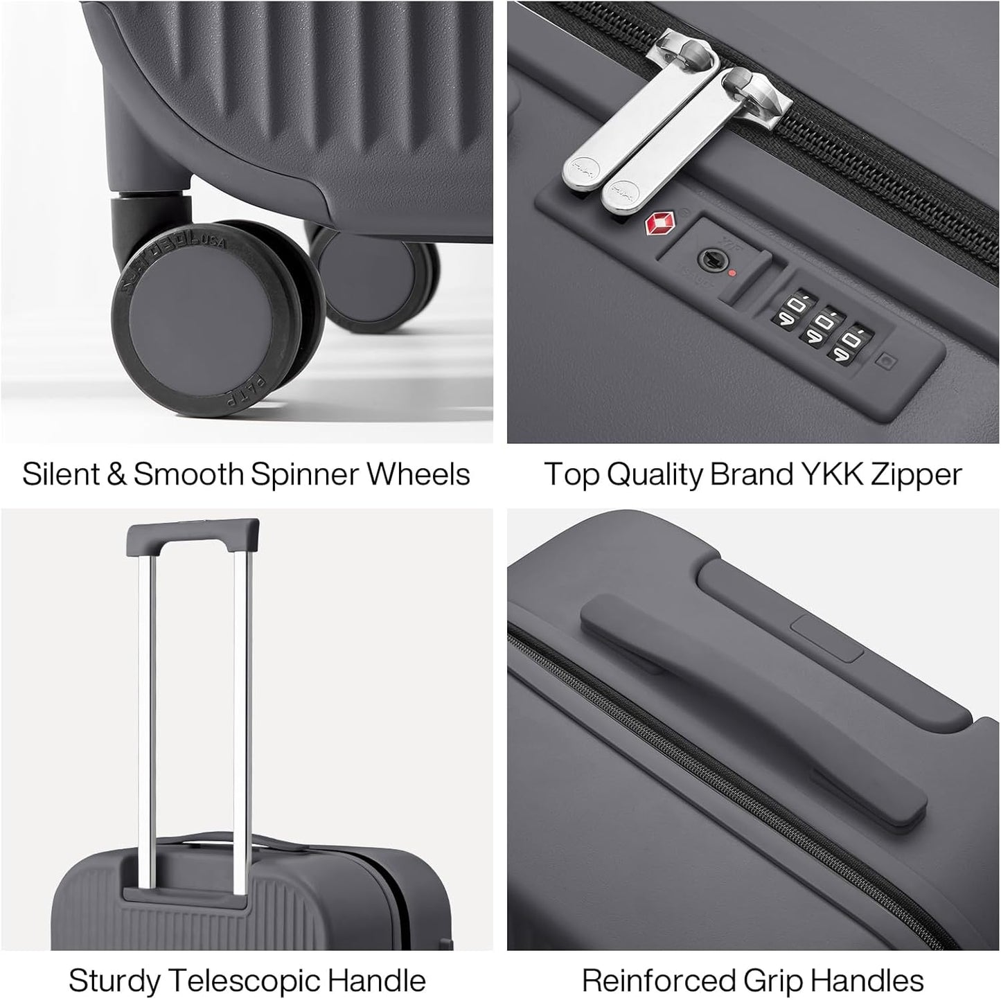 mixi 24 Inch Checked Luggage PC Hardshell Suitcases with Wheels for Travel Woman Men, Rock Gray