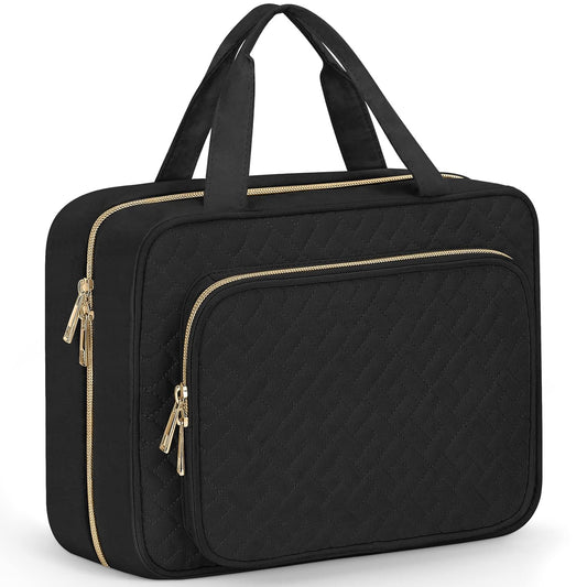 Wedama Toiletry Bag for Women, Medium Cosmetic Travel Bag, Hanging Toiletry Bag for Bathroom, Thickened PVC Waterproof Makeup Bag, Toiletries Bag for Travel Business Trips and Camping, Black