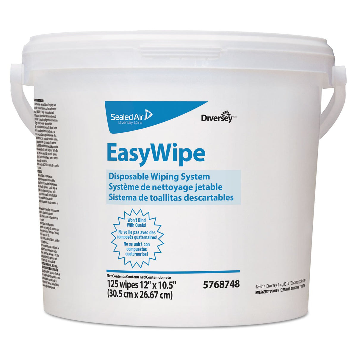 Diversey Easywipe Disposable Wiping Refill, 8.63 x 24.88, White, 125/Bucket, 6/Carton