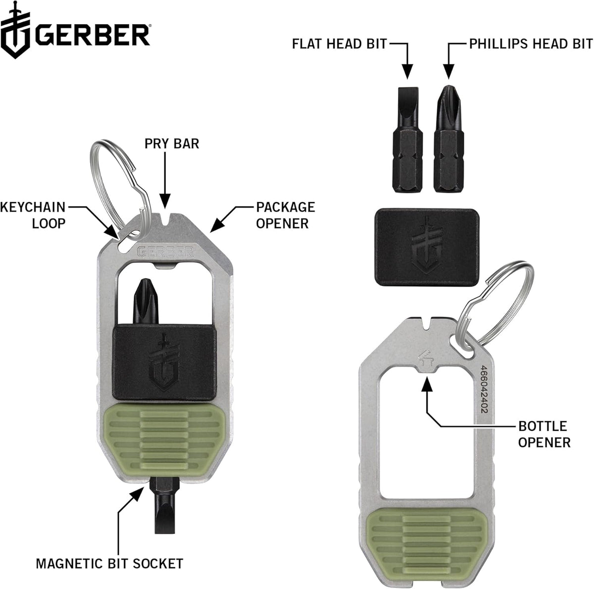 Gerber Gear Driver Keychain 5-in-1 Multitool, Clips to Pocket or Keychain with Pry Bar, Phillips and Flat Head Screwdriver Bits, and Bottle Opener, Lightweight EDC Gear for Everyday Carry, Baltic Haze