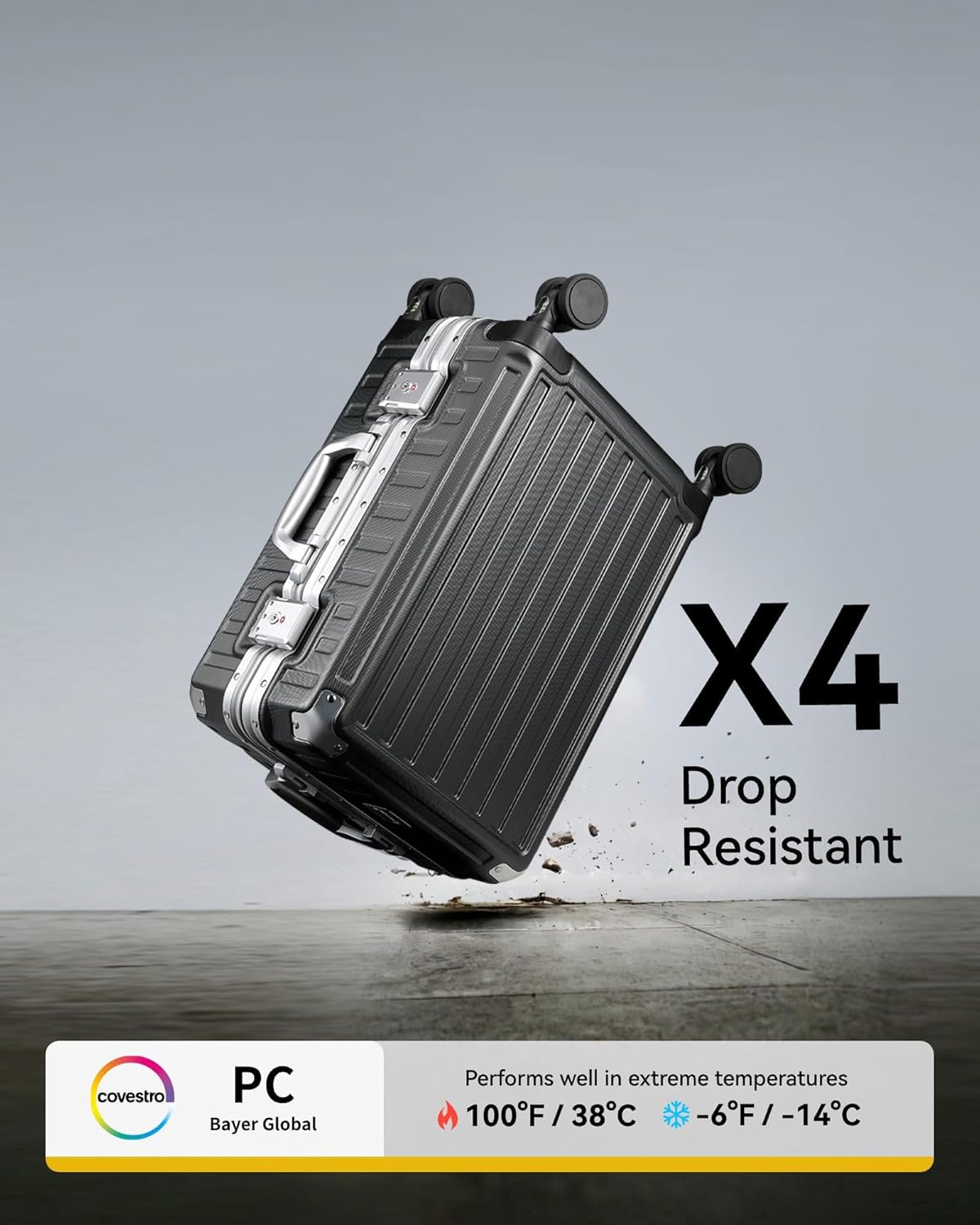 LUGGEX Carry On Luggage with Spinner Wheels, 20 Inch Aluminum Frame Zipperless Polycarbonate Hard Shell Suitcase, Silver