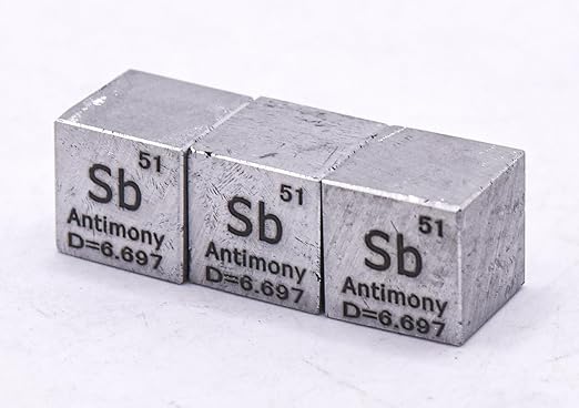 0.39" 10mm Antimony Metal Cube Sb up to 99.9% Pure Periodic Table Element Engraved Density Collection Science Education Display Block Cube + Acrylic Case Box - 1PC