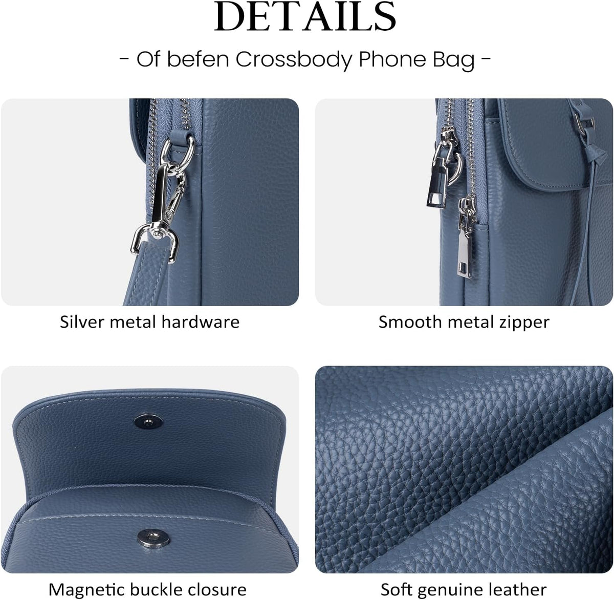 befen Genuine Leather Small Crossbody Bags for Women, Multi Pocket Cell Phone Crossbody Purse with RFID Blocking Card Slots
