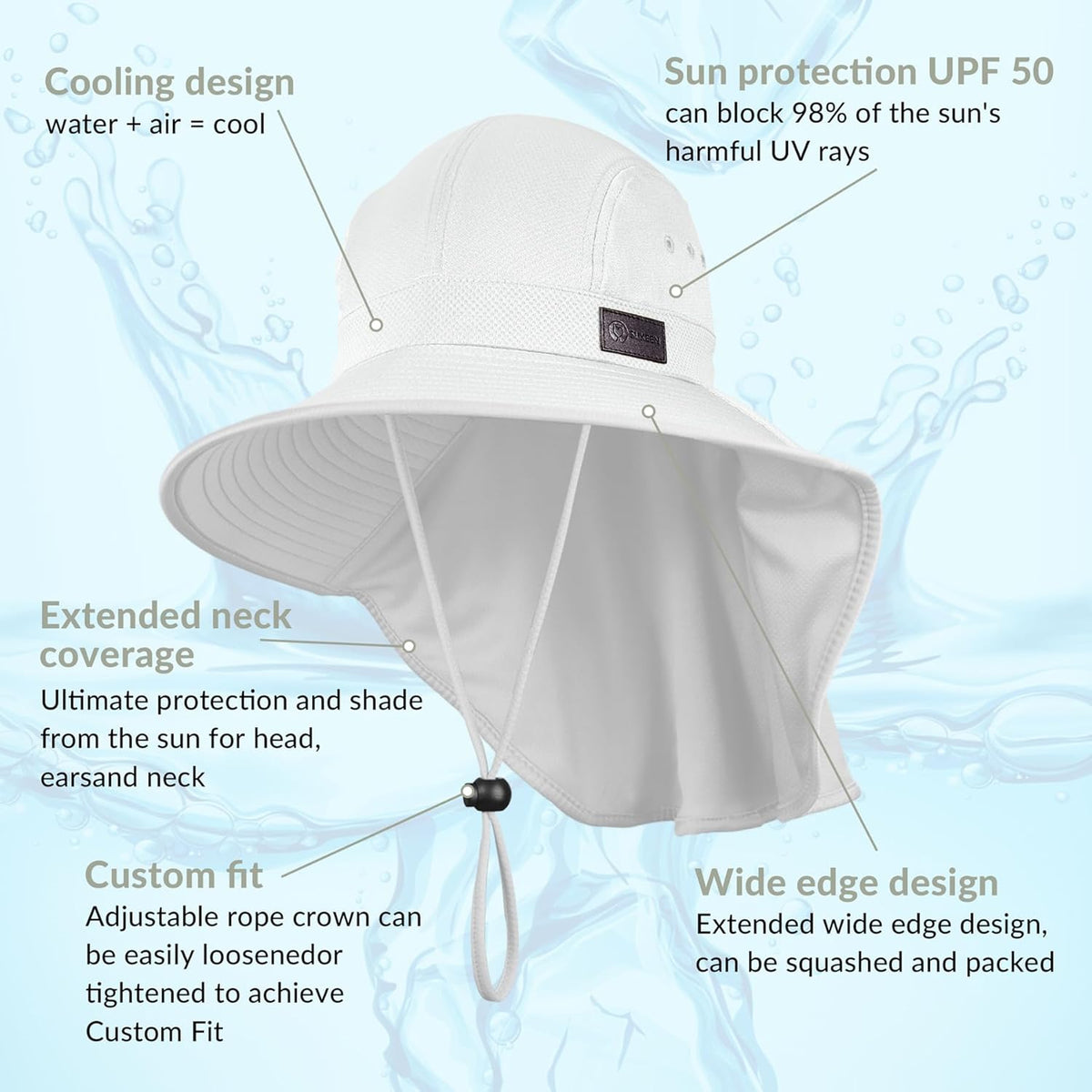 Sukeen Cooling Sun Hat for Men Women UPF50+ Wide Brim Fishing Hat with Neck Flap Adjustable Foldable Bucket Hat for Hiking