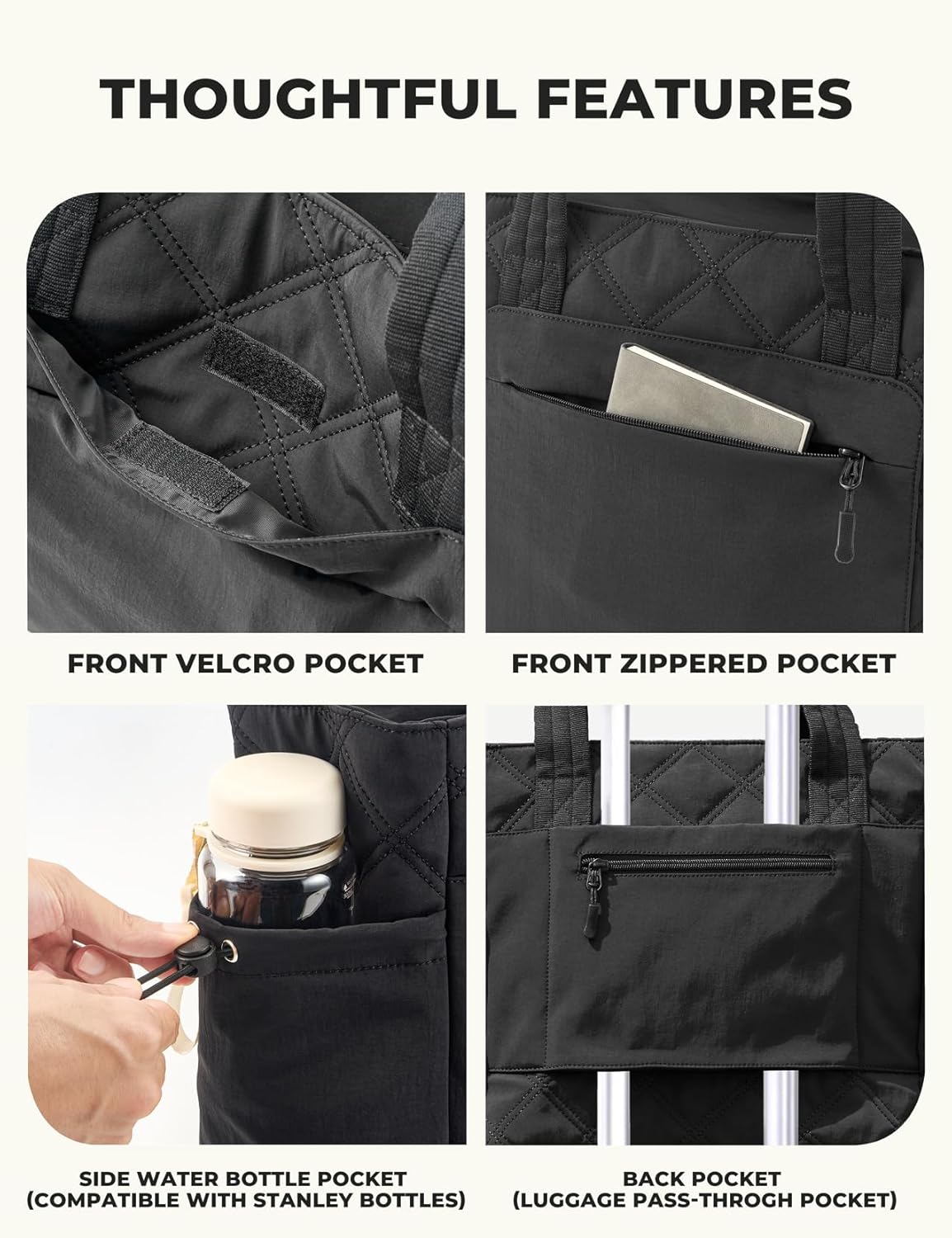 Tote Bag for Women, Lightweight Puffer bag with Zipper & Compartments, Quilted Shoulder Bag for Work, Travel,Gym