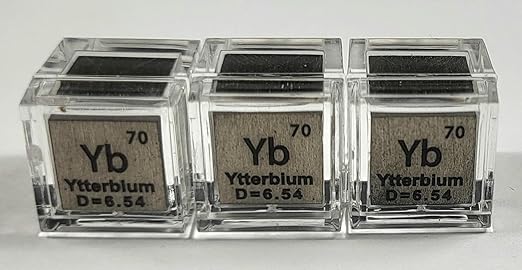 0.39" 10mm Ytterbium Metal Cube Yb up to 99.9% Pure Periodic Table Element Engraved Density Collection Science Education Display Block Cube + Acrylic Case Box - 1PC