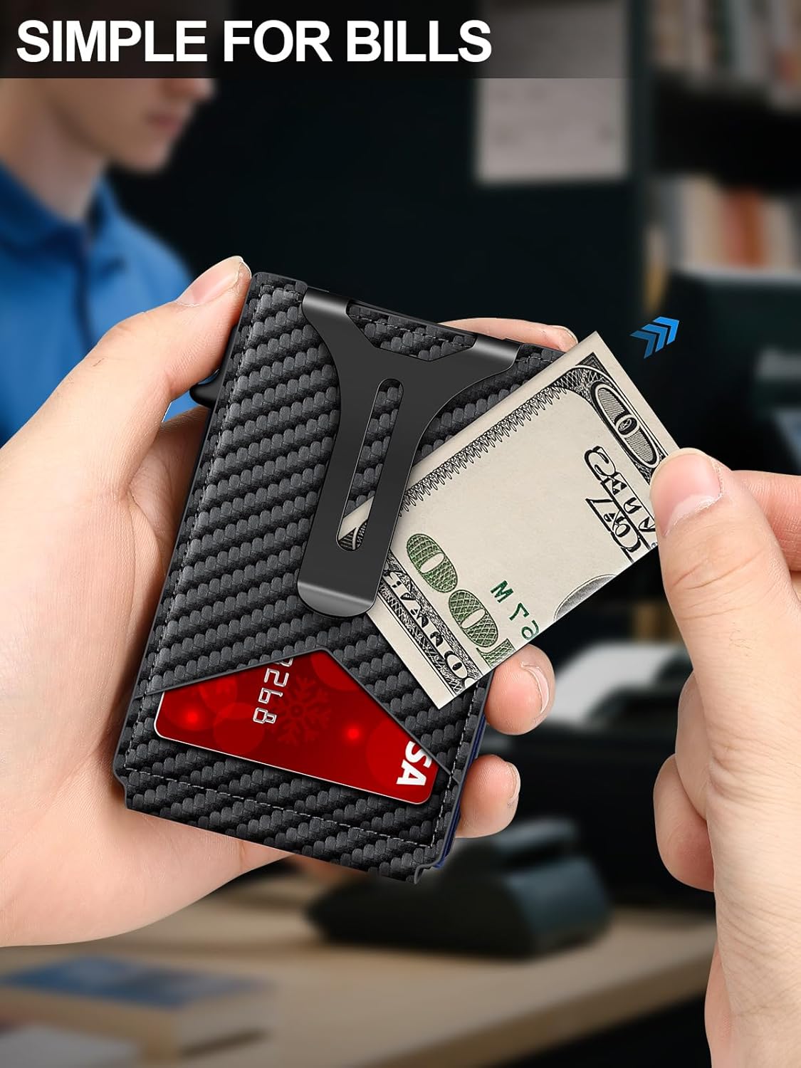 Wallet for Men RFID Wallet with Money Clip, Slim Pop Up Card Holder for 10-12 Cards, Minimalist Smart Credit Card Case with ID Window, Bifold Metal Wallet for Front Pocket, Gifts for Men