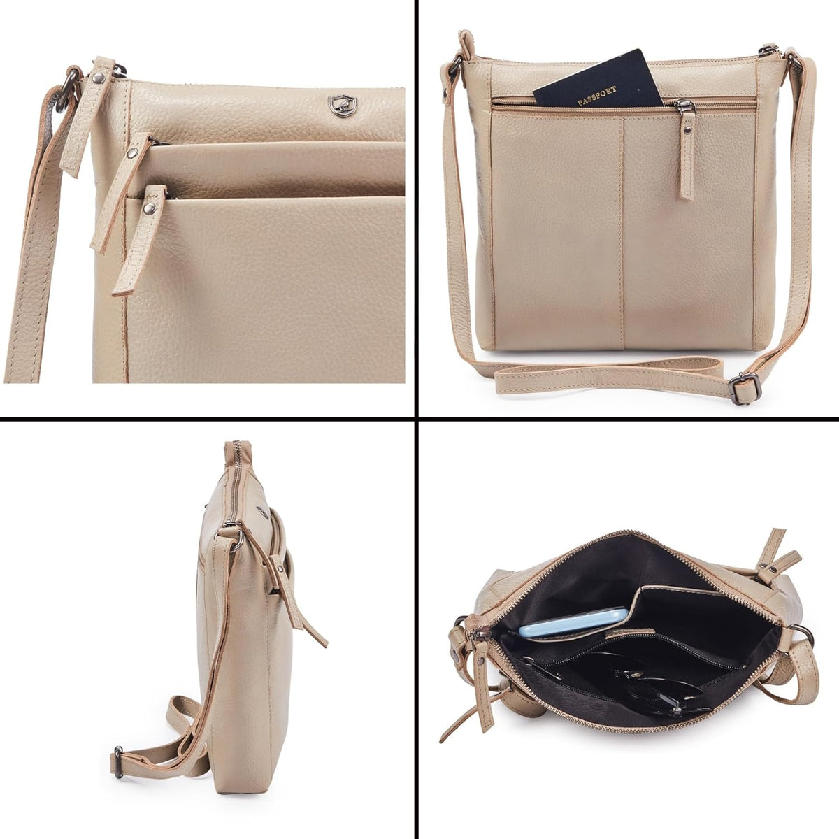Small Soft Genuine Leather Crossbody Purse Women’s Sling Crossover Shoulder Travel Handbag with Triple Zipper