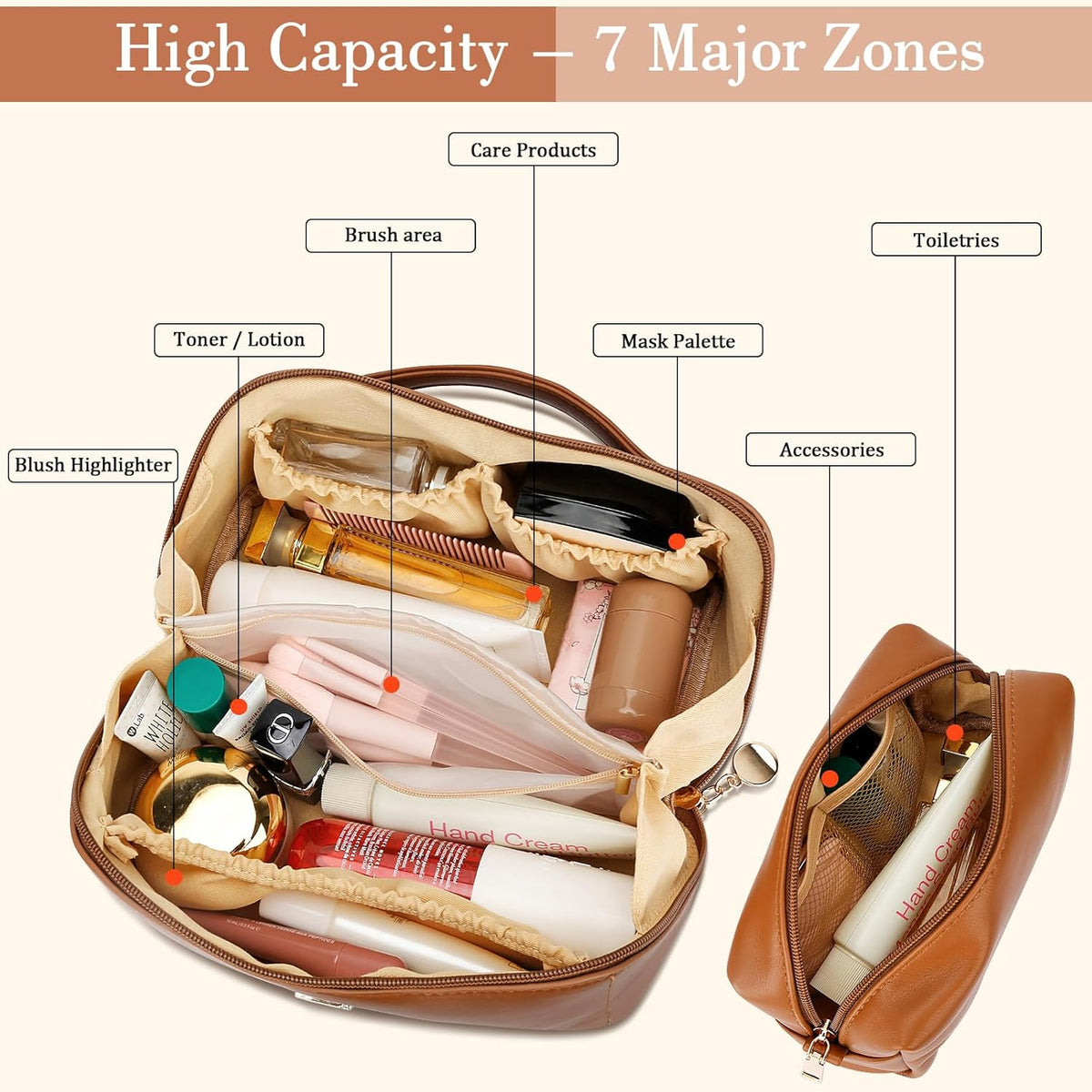 Birthday Gifts for Women Teen Girl, Personalized Initial Makeup Organizer Bag Set, Open Flat Travel Cosmetic Bag With Clear Divider and Handle(Brown,P)