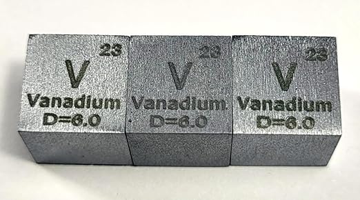 0.39" 10mm Vanadium Metal Cube V up to 99.9% Pure Periodic Table Element Engraved Density Collection Science Education Display Block Cube + Acrylic Case Box - 1PC