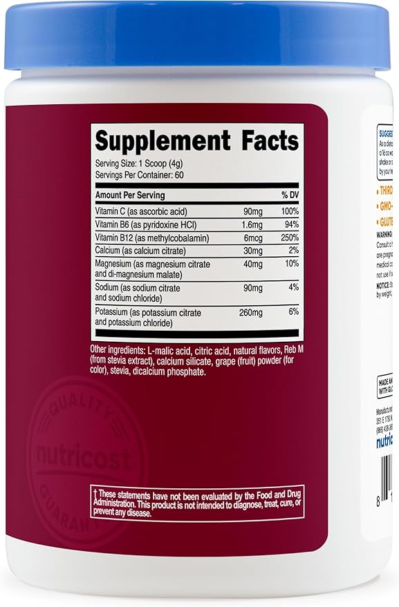 Nutricost Electrolyte Complex Powder (60 Servings, Grape) - Hydration Supplement Drink Mix with Vitamins and Minerals