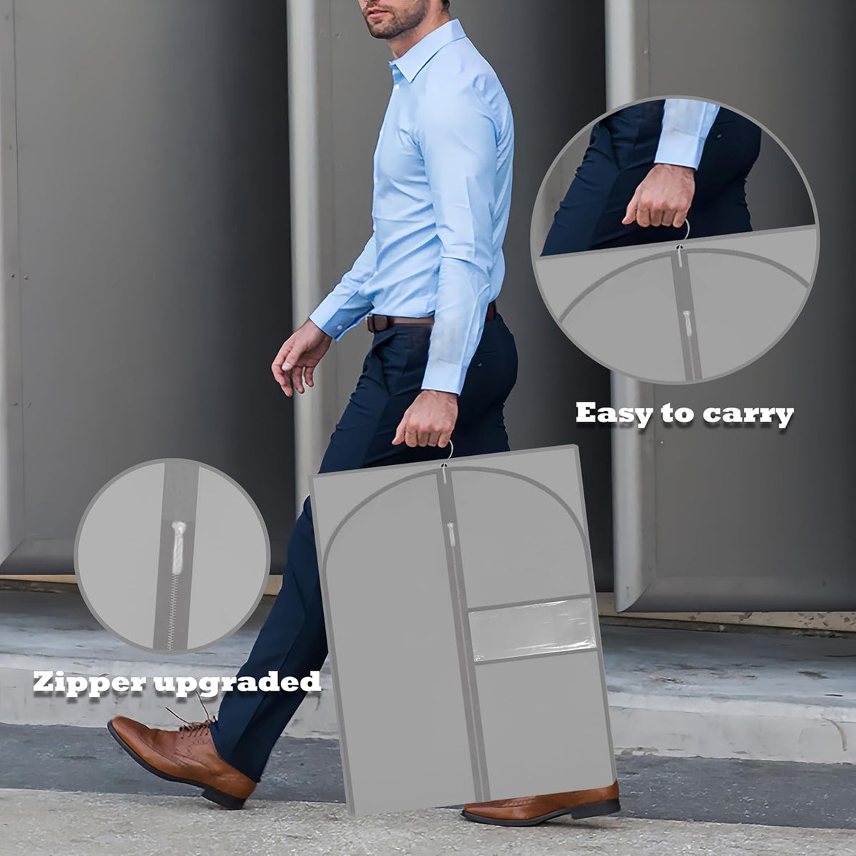 Dress Bags for Gowns Long, 65'' Garment Bags for Hanging Clothes, Suit Bag Cover for Storage and Travel, 2 Pack (Grey)