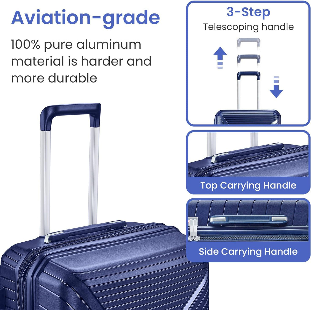 Campfun Luggage 4 Piece Sets, Expandable Carry On Luggage Set Hardshell PP, Suitcase Set with Double Spinner Wheels, Checked Durable Lightweight with TSA Lock, 14in 20in 24in 28in-Blue(B)