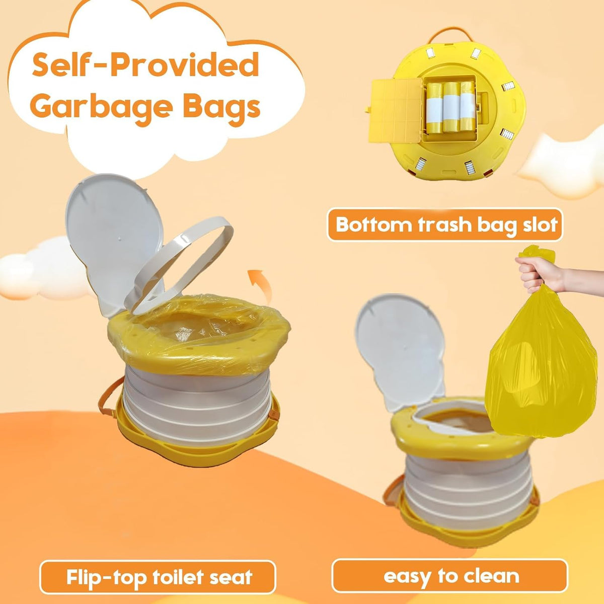 SunnySmile Toddler Travel Potty,Kids Portable Potty,Applicable to Travel,Camping, Outdoor, Indoor,with 45 Potty Bags,Cartoon Design, Children Will Like it More
