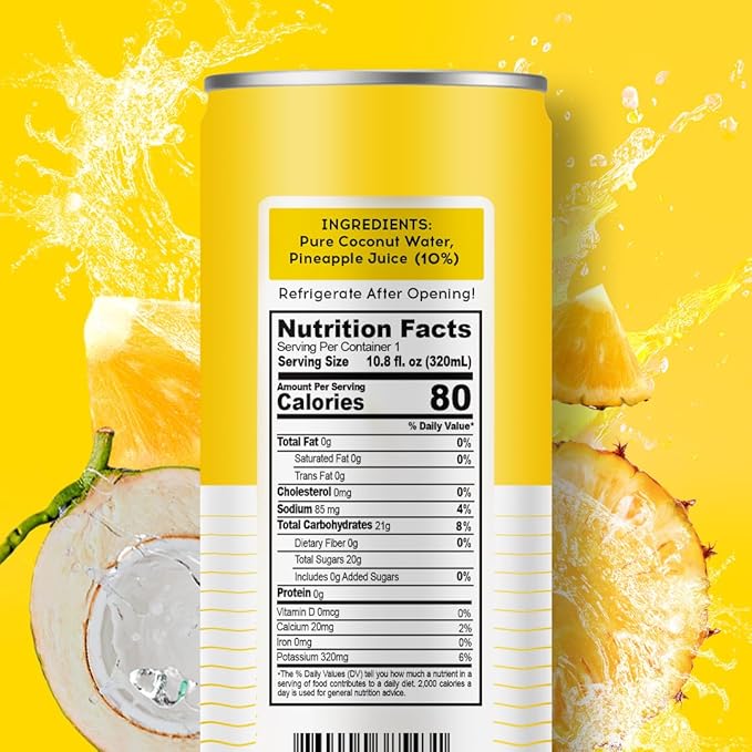 100 Coconuts Pineapple Pure Coconut-100% Pure Coconut Water - Low Calorie All-Natural Drink with Electrolytes - Naturally Sweet, no preservatives- Non-GMO, 11 fl oz, Pack of 12 (Pure Coconut Water)