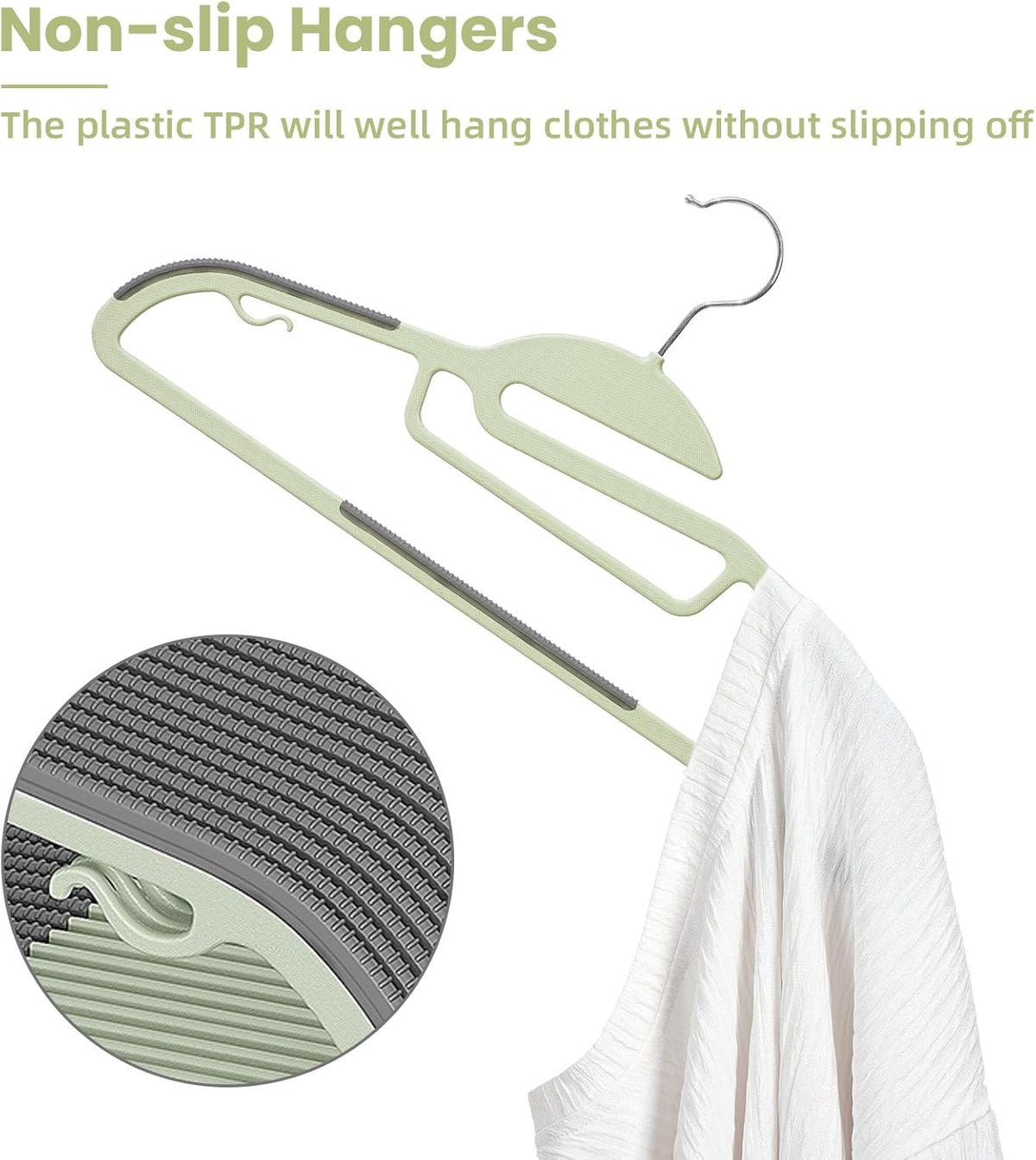 BAGAIL Plastic Hangers 50 Pack with Non-Slip Design,0.2 Inches Thick, 360°Swivel Hook Space Saving Organizer for Bedroom Closet,Shirts,Pants(Matcha Green- S Shaped)