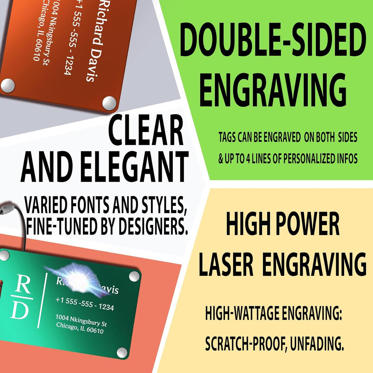 Luggage Tags for Suitcases 4 Pack: Personalized Luggage Tags for Backpacks & Bags Tags with Coustomizable Texts (Blue)