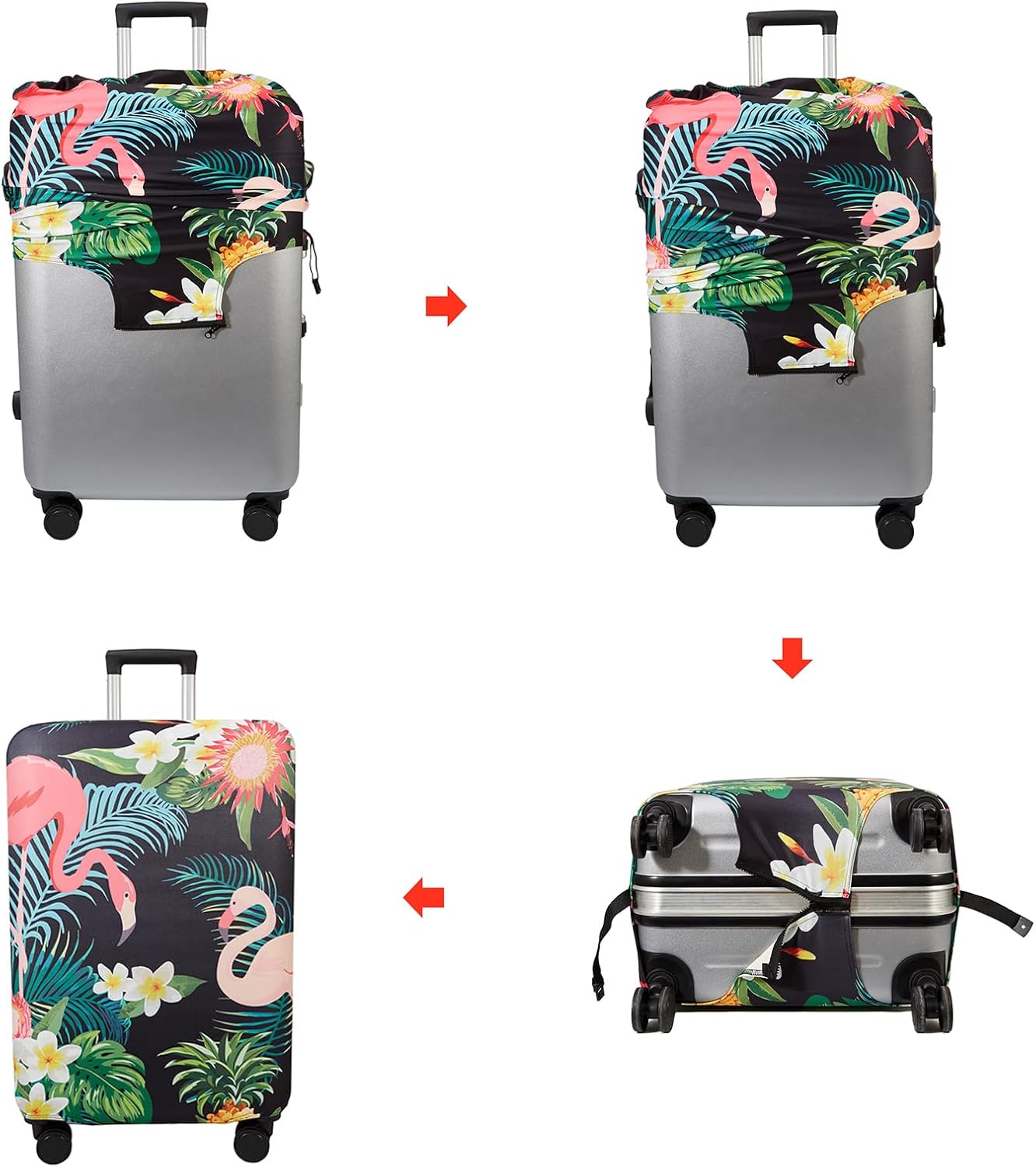 WUJIAONIAO Travel Luggage Cover Baggage Suitcase Cover Protector Skins 18-32 Inch (Flower flamingo, XL (for 29-32 inch luggage))