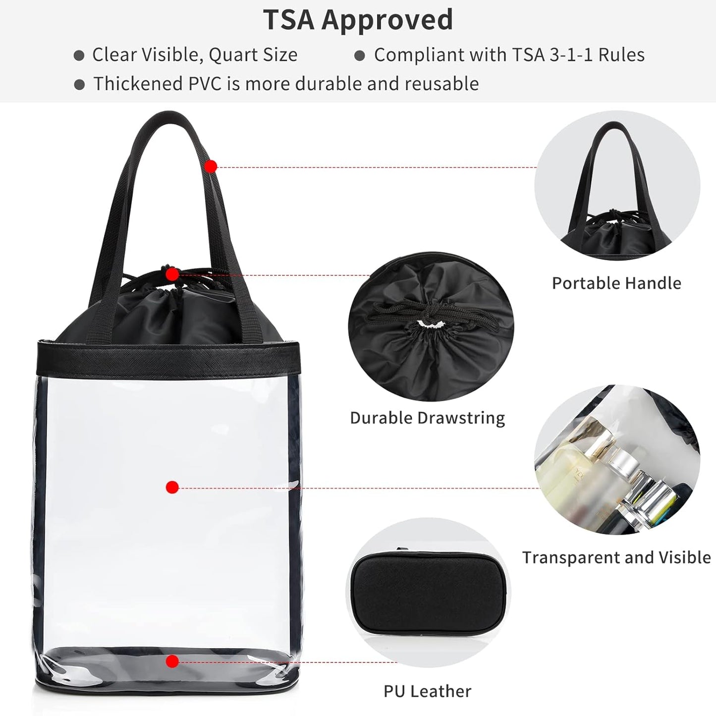 Clear Toiletry Bag, Travel Toiletry Bag for Women, TSA Approved Claer Bag, Waterproof Clear Makeup Bag Cosmetic Pouch, Transparent Makeup Organizer, Carry on Airport Airline Compliant