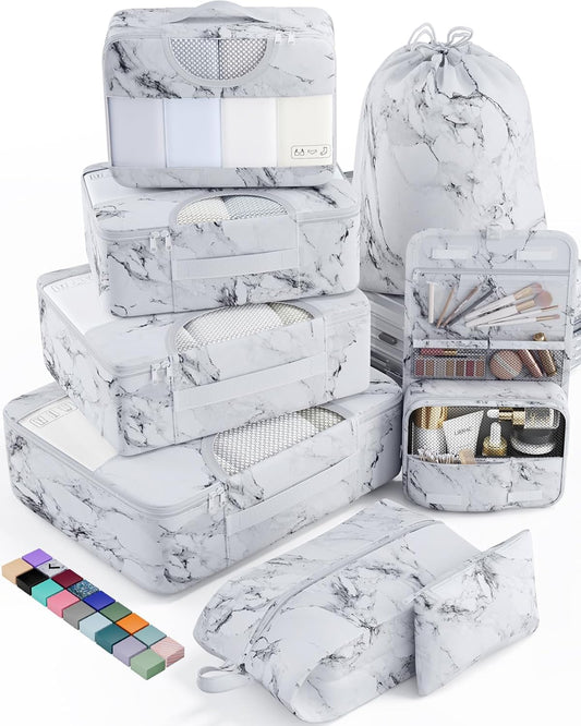 Veken 8 Set Packing Cubes for Travel Essentials, Suitcase Organizer Bags in 4 Sizes, Carry-On Luggage Accessories with Large Laundry & Hanging Toiletry Bag, Must-Have for Airplane, Road Trip & Camping