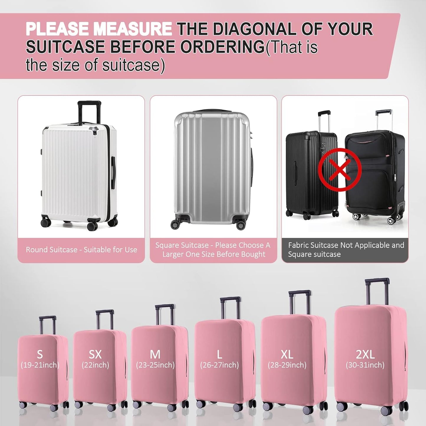 Travel Luggage Cover Suitcase Protector Scratch-Resistant Fit 19-31 Inch Suitcase, Not Included Suitcase (Pink, XL(28-29 inch))