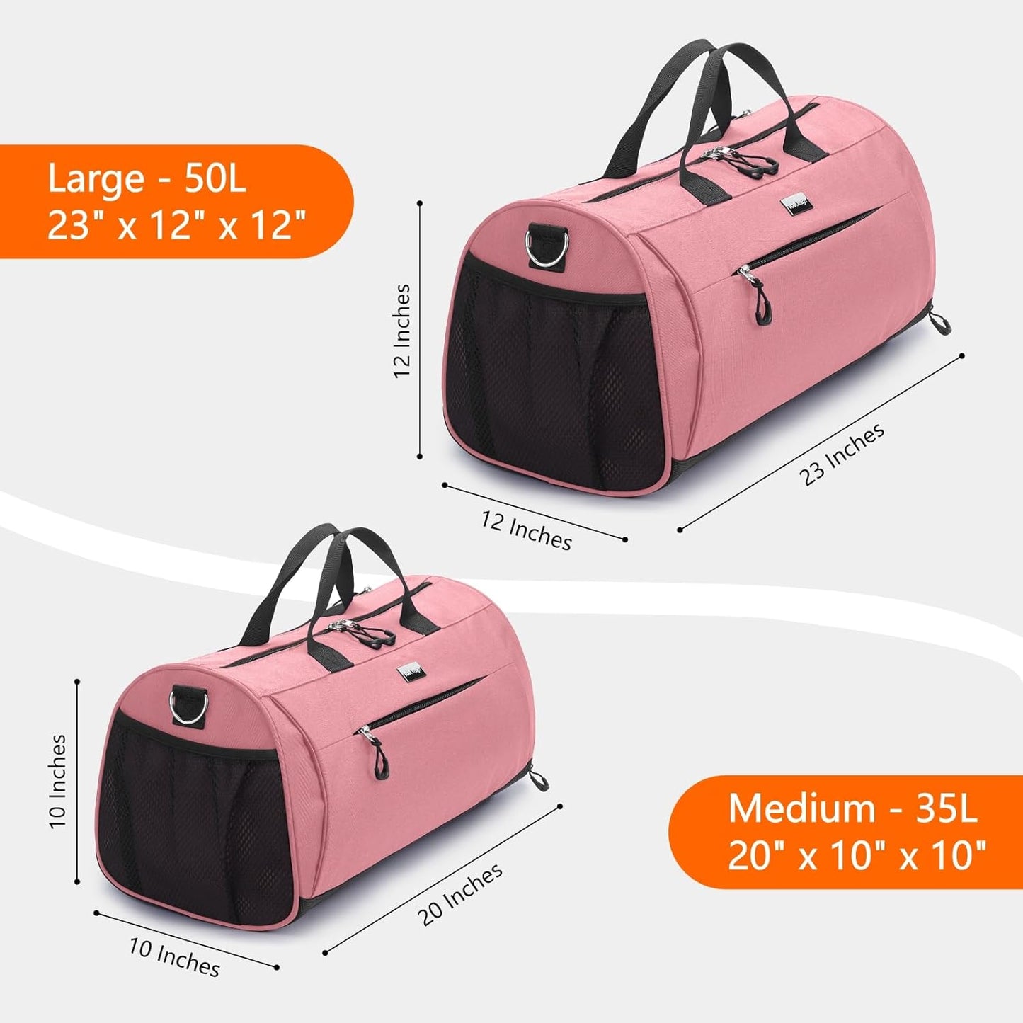 TOPDesign Gym Bag for Women & Men, Unisex Duffel Bag with Shoe Compartment & Wet Pocket for Travel Sports Gym (L Pink)