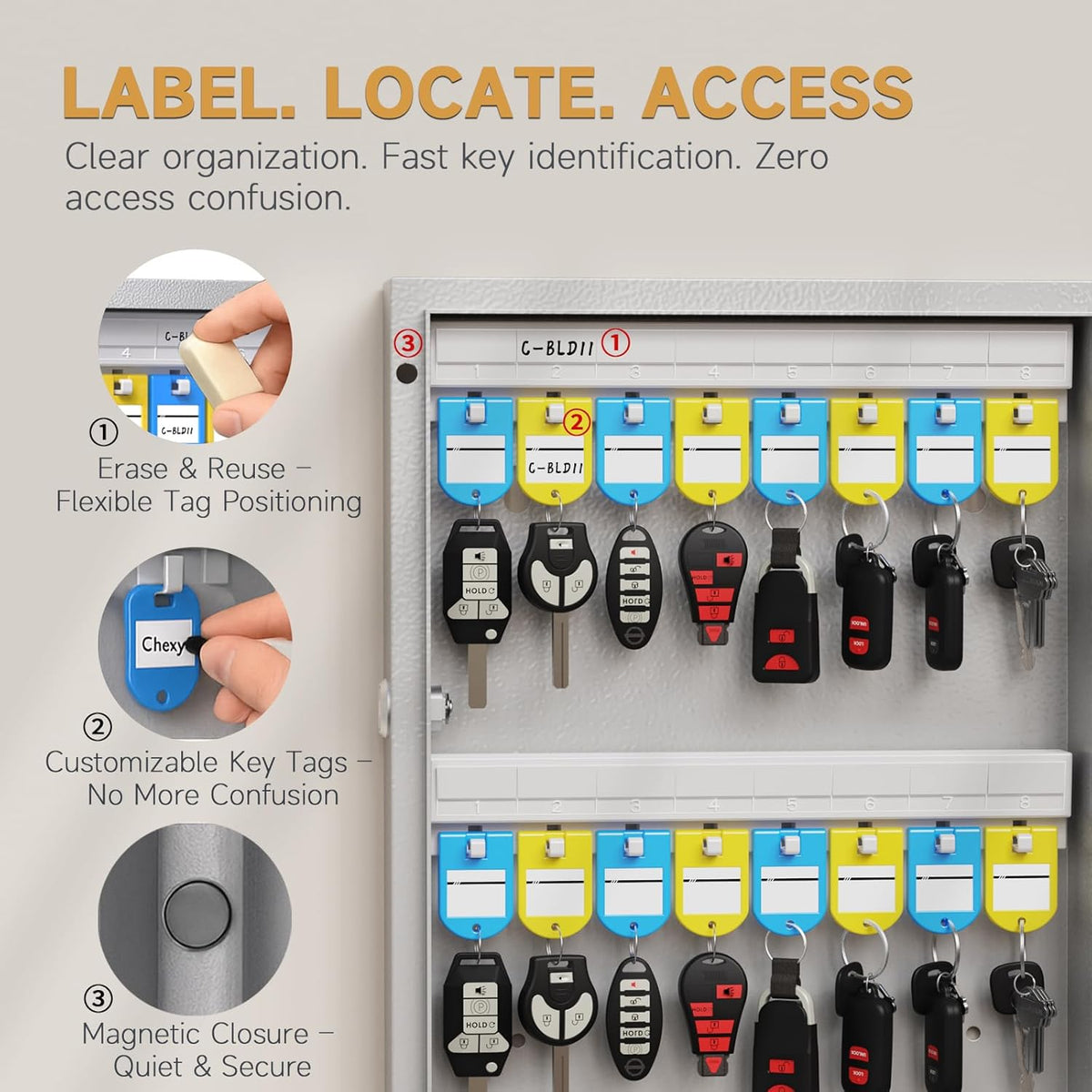 96 Key Lock Box Wall Mount, Key Cabinet Organizer use One Time Password,Fixed Code/Bluetooth Unlock, Security Lockbox for Valets, Hotels, Car, Offfice Key Management & Storage