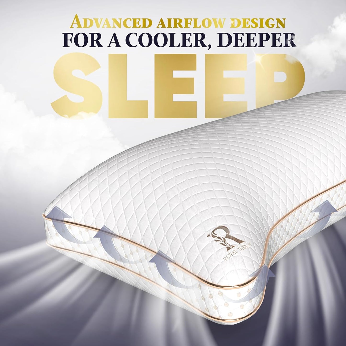 Royal Therapy King Memory Foam Pillow, Adjustable Shredded Odor-Free Pillow for Neck & Shoulder Pain Relief, Support for Back, Stomach, Side Sleepers