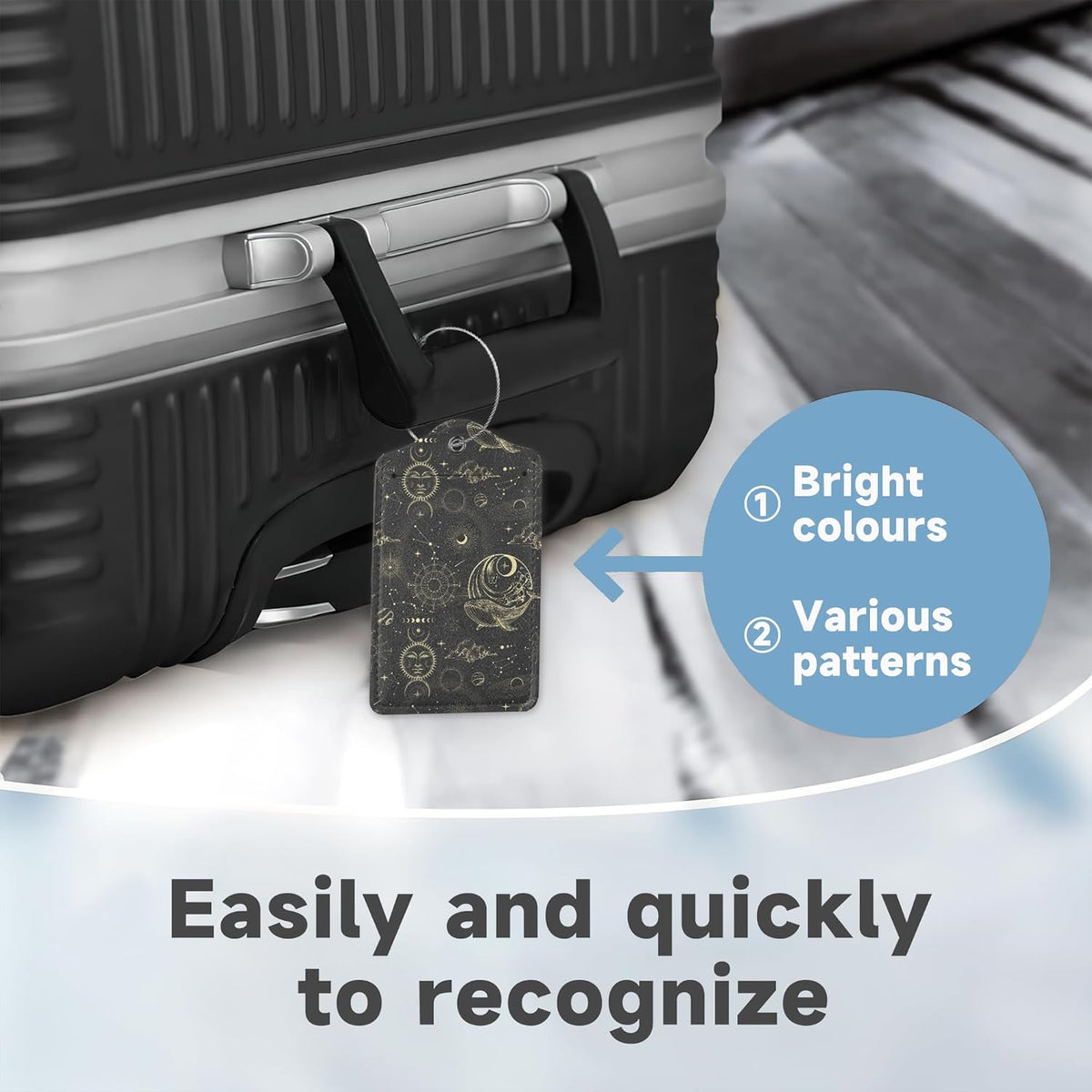Vintage Sun Luggage Tags for Suitcases,2 Pack Stars Planets Luggage Tag,Leather Stainless Steel Loop Label Tag for Women Men Girls Travel Bag Suitcase