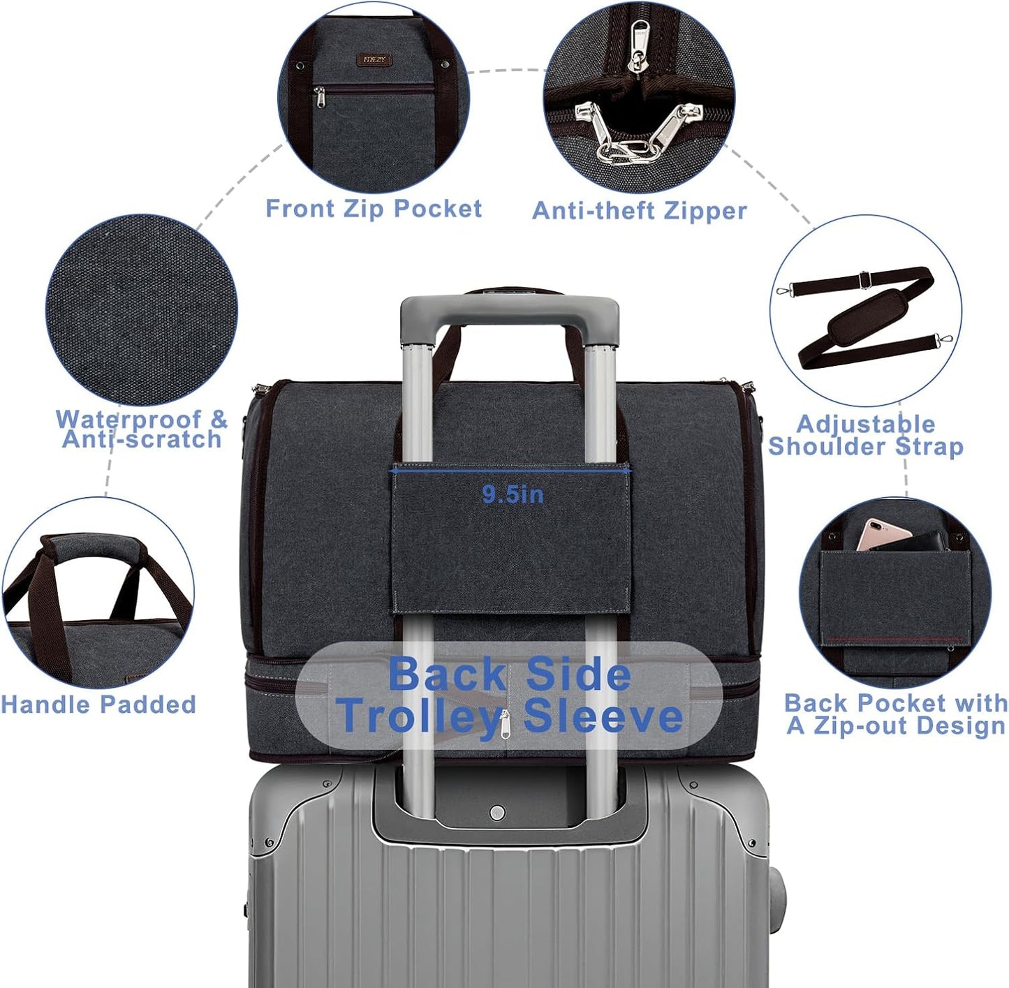 Garment Duffle Bag for Travel - Convertible Carry on Garments Duffel Bags Travel Bag for Women Men Large Weekender Bag with Shoes Compartment 3 in 1 Hanging Clothes Suit Dress Bag 3pcs Set