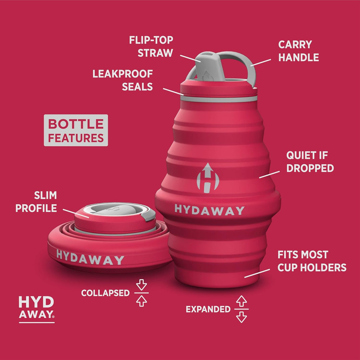HYDAWAY 17oz Collapsible Water Bottle - BPA-Free, Leakproof, Lightweight, and Space-Saving - Perfect for Travel, Hiking, and Everyday Hydration
