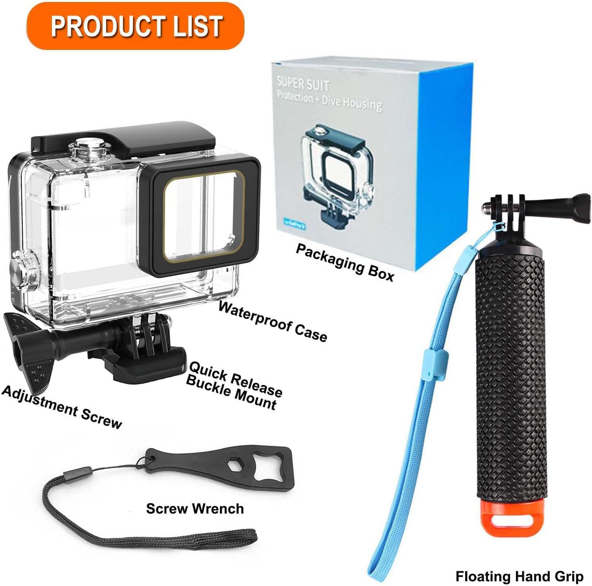 Compatible for Go Pro Hero 7 6 5 Black Waterproof Housing Case 45M/147FT Protective Underwater Diving Case Shell with Cameras Handle Mount Accessories Kit