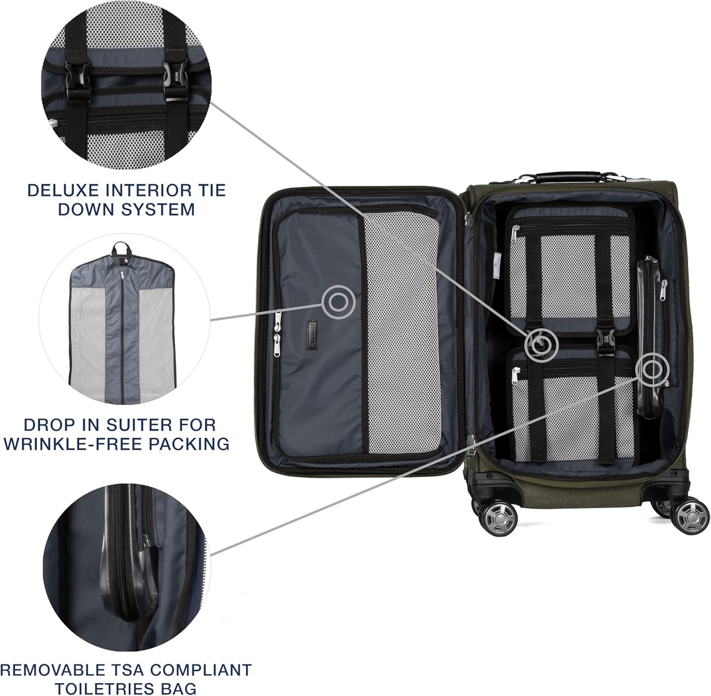 Travelpro Platinum Elite Softside Expandable Carry on Luggage, 8 Wheel Spinner Suitcase, USB Port, Suiter, Men and Women, Pilot Green, Carry On 21-Inch