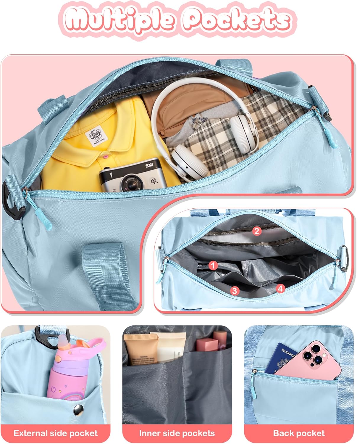 Easter Basket Stuffers Gifts for Kids-Girl Gym Bag with Shoe Compartment, Kid Personalized Weekender Overnight Bags, Initial Travel Tote with Makeup Pouch, Valentines Day Gift (Letter P)