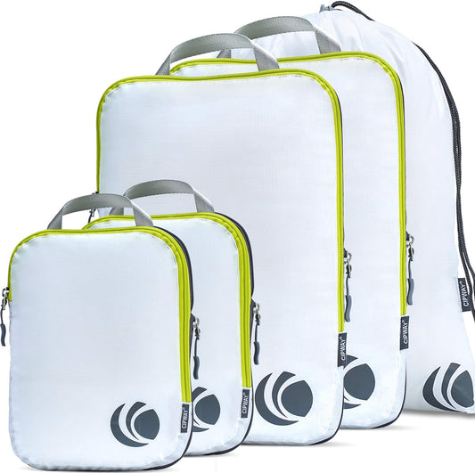 Cipway - 5 Set Compression Packing Cubes for Travel, Ultralight Packing Organizers for Luggage Suitcase & Backpack (White), L