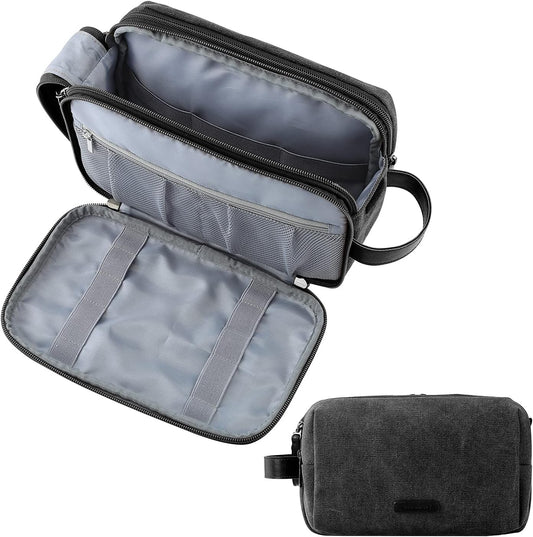 BAGSMART Toiletry Bag for Men, Canvas Travel Toiletry Organizer Dopp Kit Water-resistant Shaving Bag for Toiletries Accessories,Black-Large
