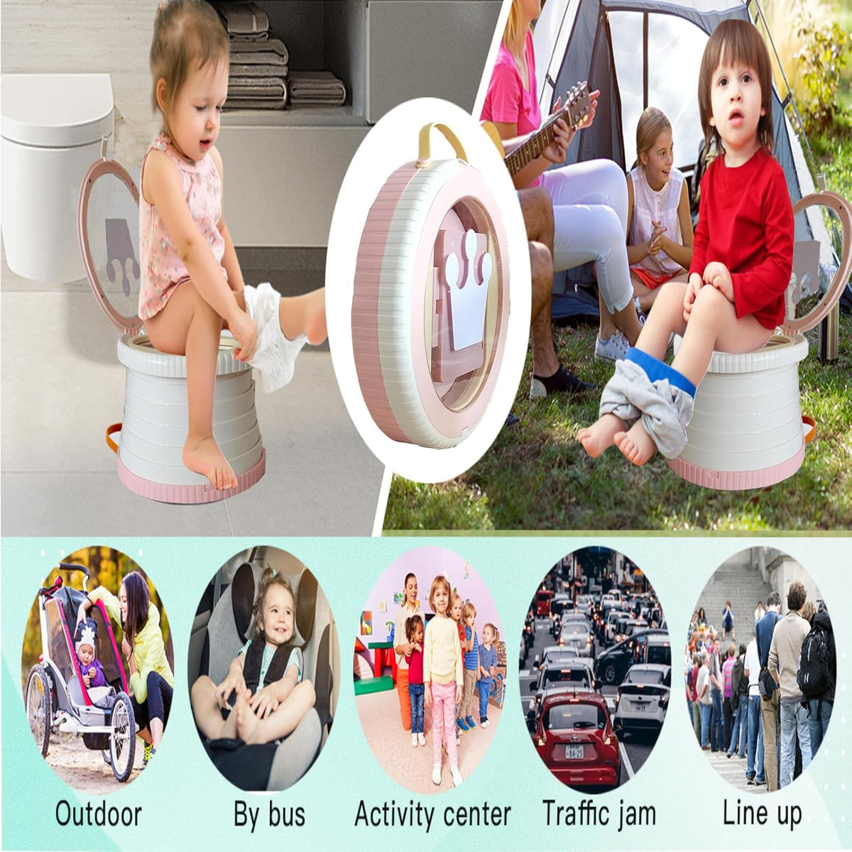 SunnySmile Portable Toilet for Kids,Portable Potty Seat for Toddler Travel,Travel Potty with Travel Bag, Applicable to Camping, Indoor/Outdoor Use, Includes 75 Replacement Bags