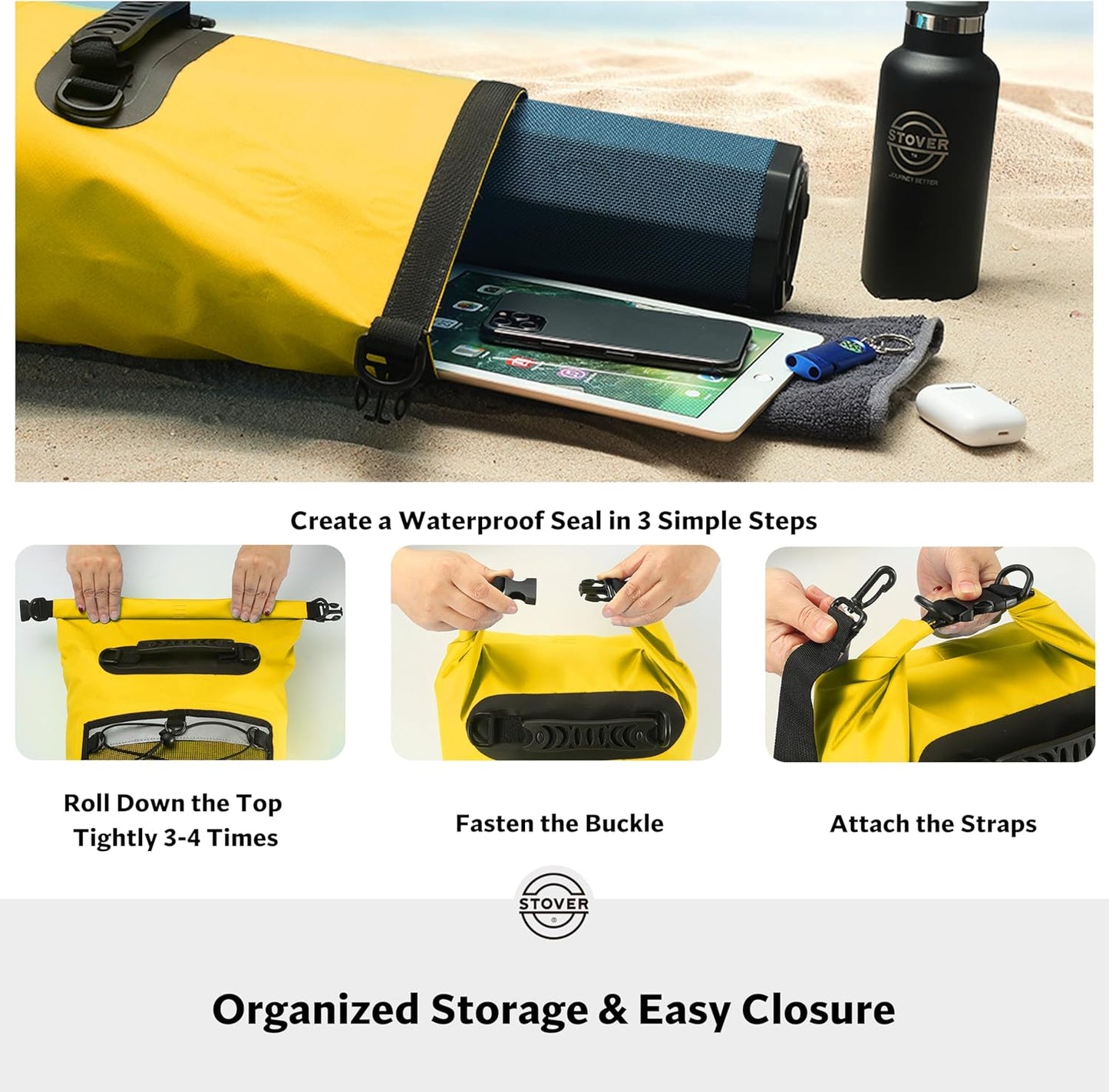 STOVER 5/10/25/30/40/55L Waterproof Backpack- Floating Dry Bag for Kayaking, Travel, Beach, Hiking, & Camping, Men/Women
