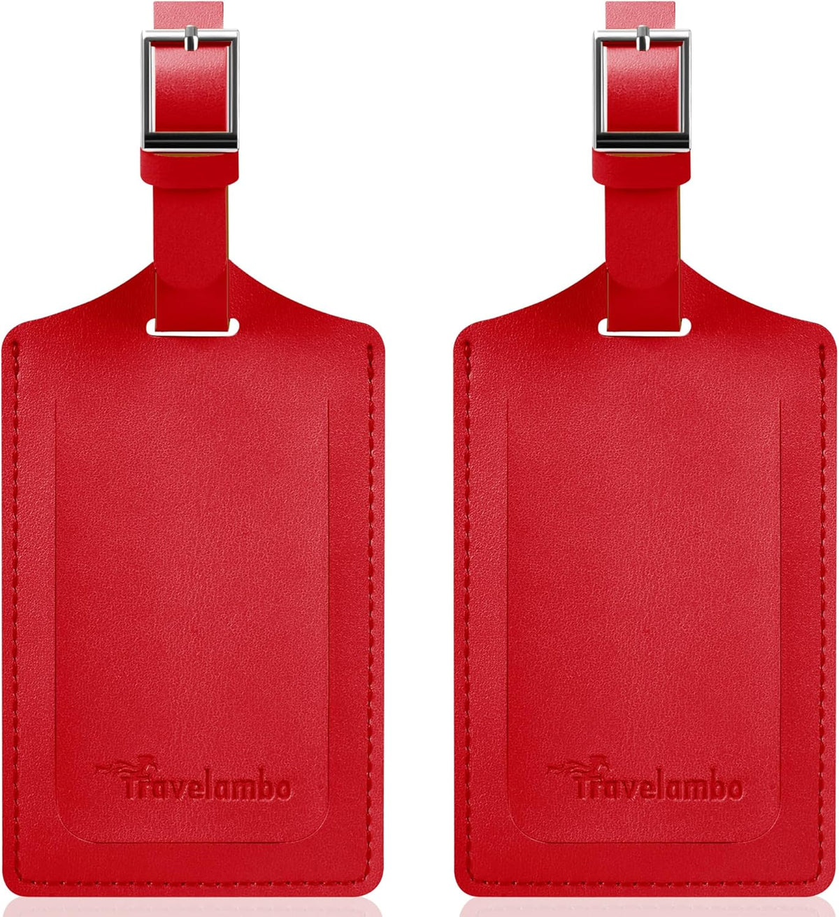 Travelambo Luggage Tags for Suitcases Faux Leather Privacy Protection 2 Pack Bag Tags Travel Accessories Essential, Deep Red