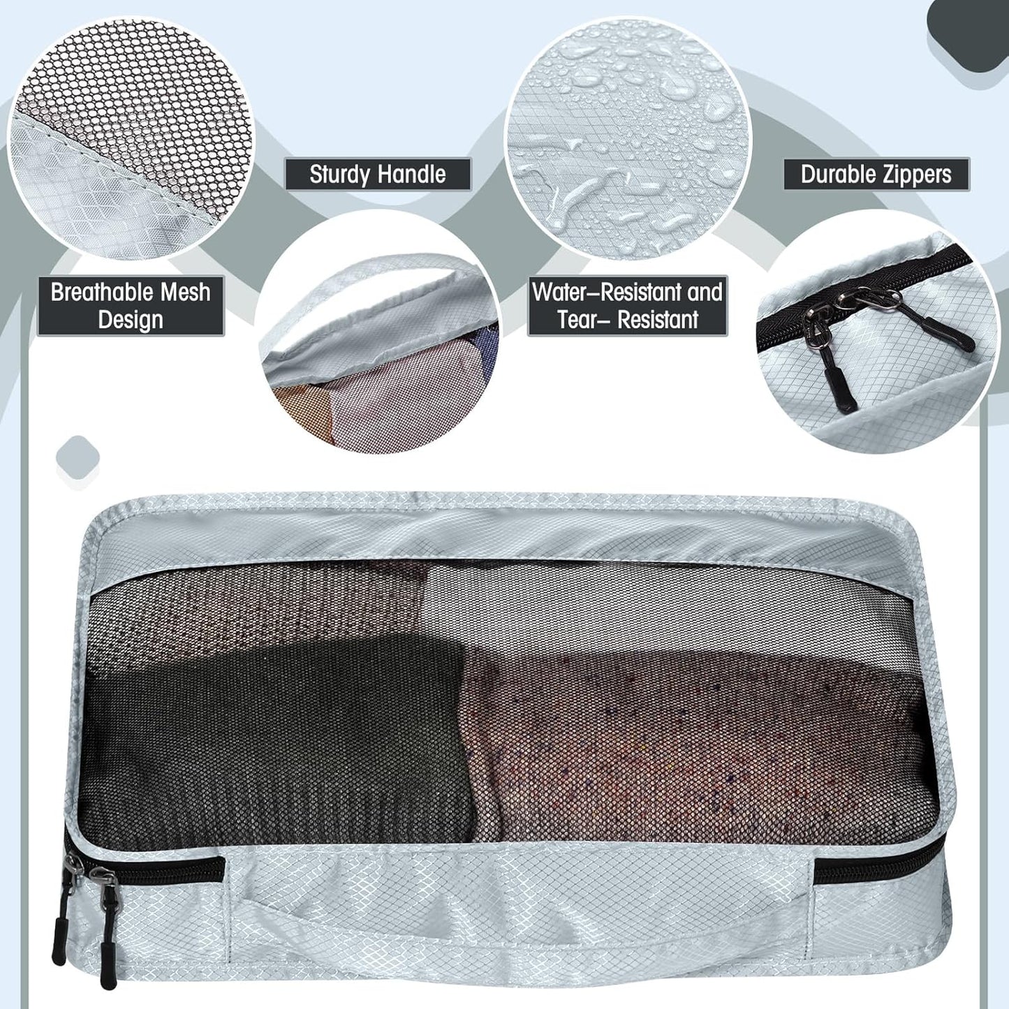 5 Pcs Packing Cubes for Suitcase Large Travel Cubes Carry on Luggage Organizer Bags for Clothes Accessories(S,Gray)