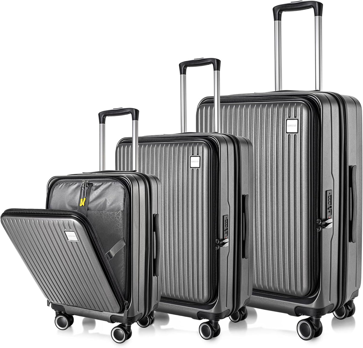 Luggage Sets 3 Piece, ABS Lightweight 20in/24in/28in Luggage, Expandable Carry On Suitcase Set with TSA Lock & Double Wheels, Front Open Hardshell Luggage Sets (Grey)