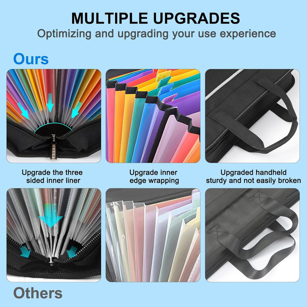 SEEKIND Accordian File Organizer with Handle,26 Pockets Expanding File Folder, Portable Cloth Document Organizer Accordion File Keeper for Letter Size / A4 File, for Office, School-Black
