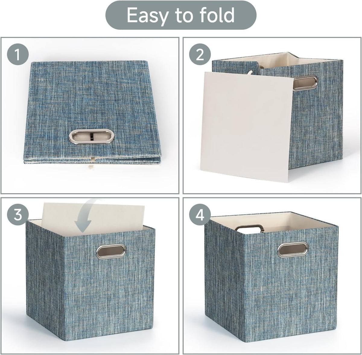 Posprica Storage Basket Bins,11×11×11 Foldable Storage Cube Boxes Fabric Drawer for Closet Shelf Cabinet Bookcase - Set of 4,Teal