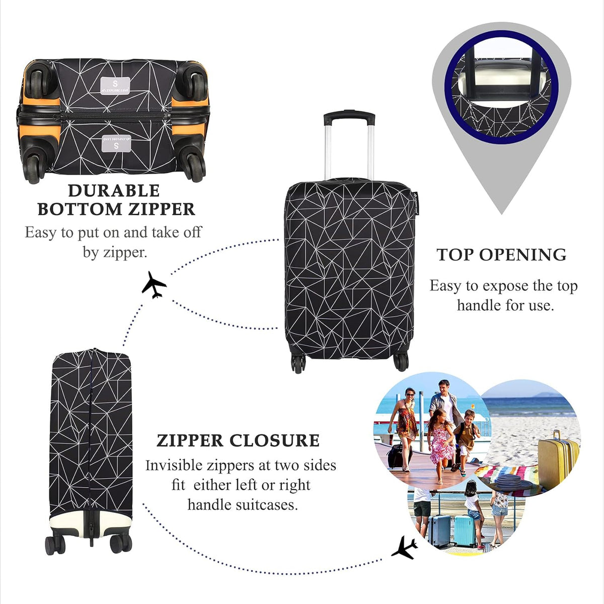 Explore Land Travel Luggage Cover Suitcase Protector Fits 18-22 Inch Case (Black Polygonal, S)
