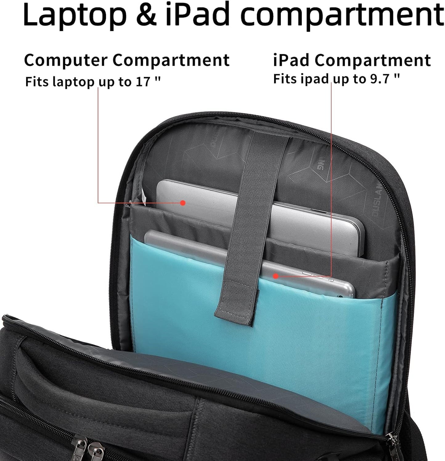 DUSLANG 17 Inch Laptop Backpack for Travel Water Resistant College Backpack for Men/Women Laptop Bag with USB Charging Port and clear Cosmetic Toiletry Bag, Black