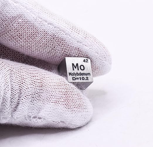 0.39" 10mm Molybdenum Metal Cube Mo up to 99.9% Pure Periodic Table Element Engraved Density Collection Science Education Display Block Cube + Acrylic Case Box - 1PC