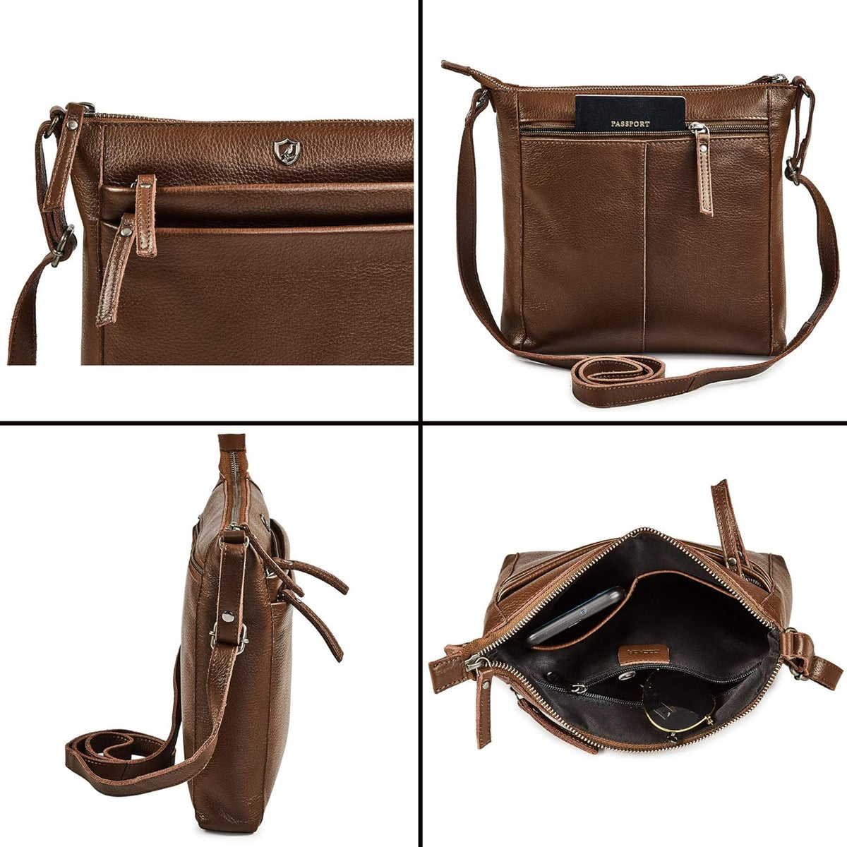 Small Soft Genuine Leather Crossbody Purse Women’s Sling Crossover Shoulder Travel Handbag with Triple Zipper
