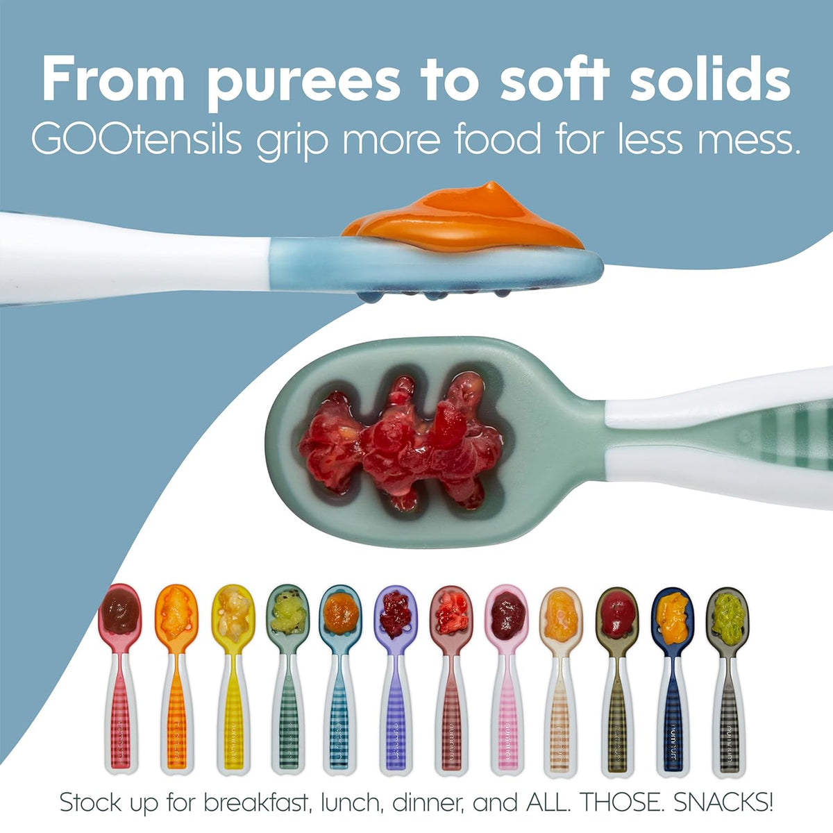 NumNum Baby Spoons Set, Baby Essentials Pre-Spoon GOOtensils for 6+ Months, First Stage Self-Feeding Spoons for Baby Led Weaning (BLW), Silicone Toddler Utensils, BPA-Free, 2 Pack Beige/Mauve
