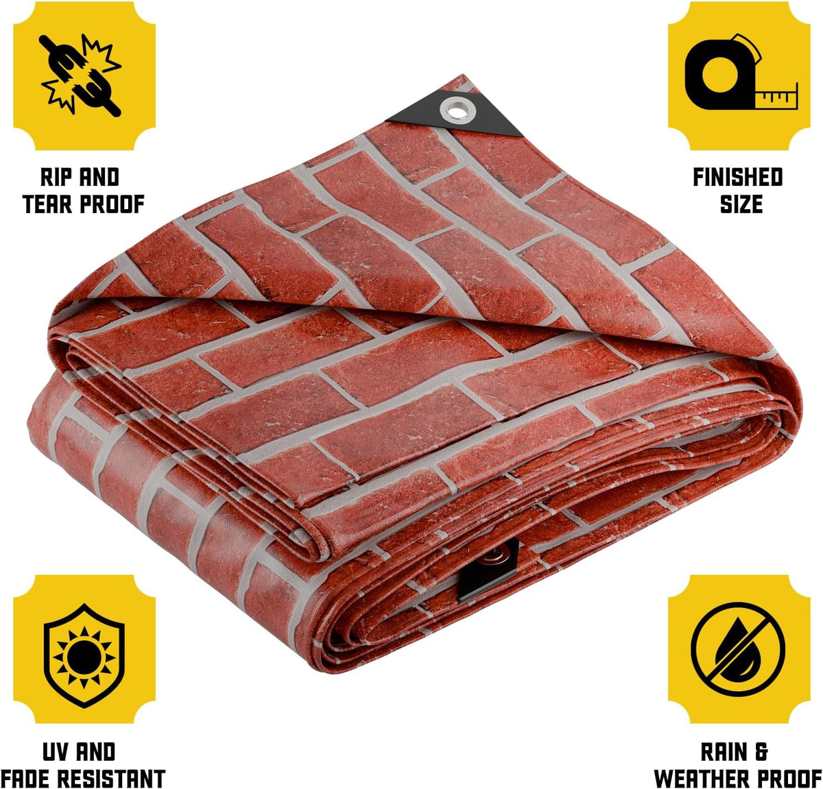 Core Tarps Extreme Heavy Duty 20 Mil Tarp Cover, Waterproof, UV Resistant, Rip and Tear Proof, Poly Tarpaulin with Reinforced Edges for Roof, Camping, Patio, Pool, Boat (Bricks/Black 24′ X 24′)