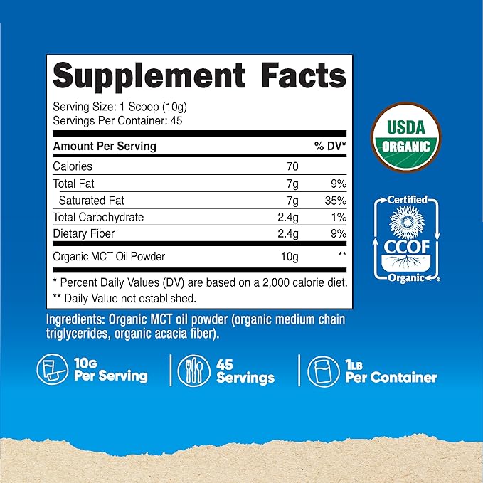 Nutricost Organic MCT Oil Powder 1 LB - Certified USDA Organic, Great for Keto, Ketosis and Ketogenic Diets - Zero Net Carbs (Medium Chain Triglyceride)